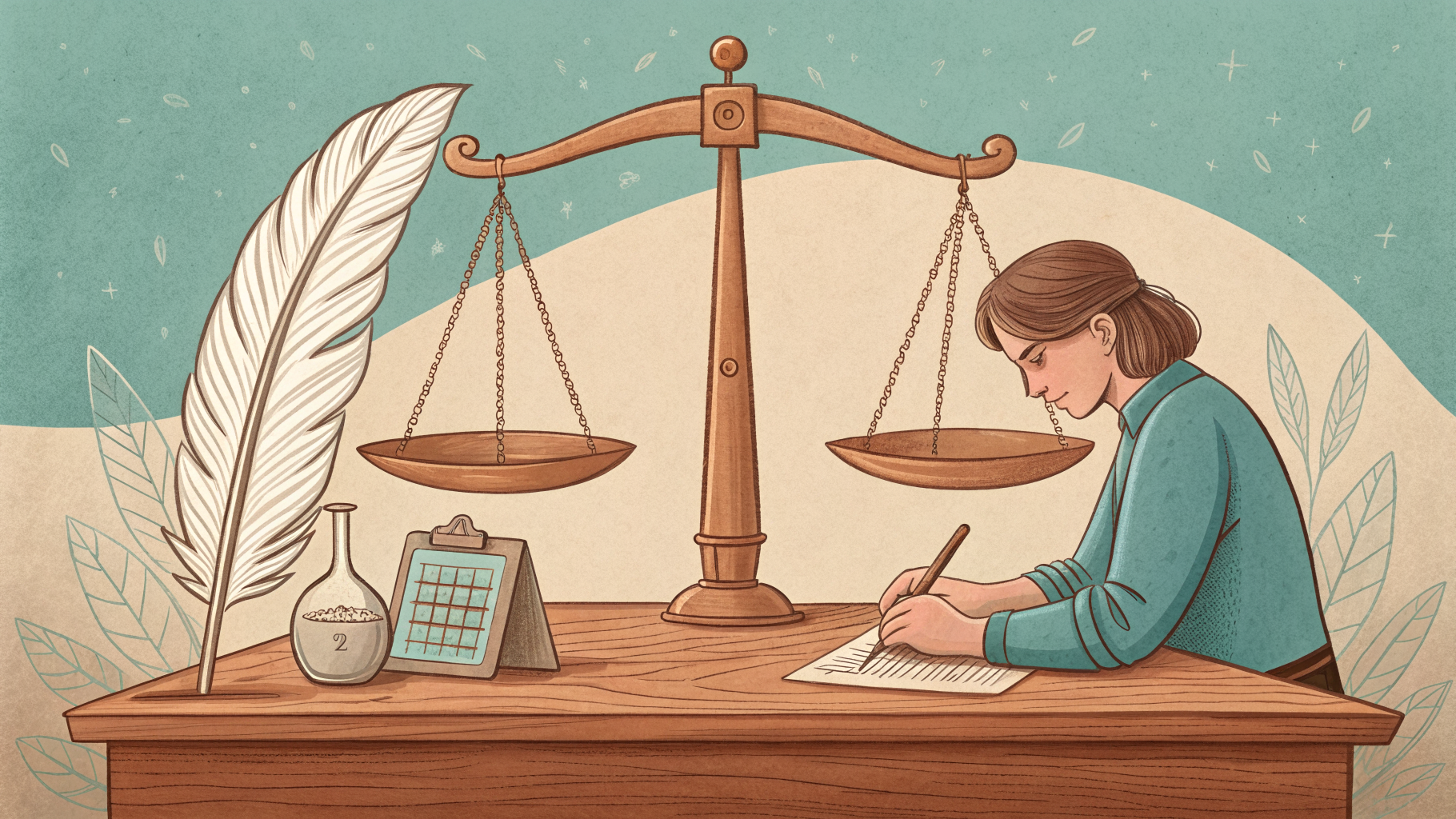 Hand-drawn editorial illustration clean lines warm colors A person at