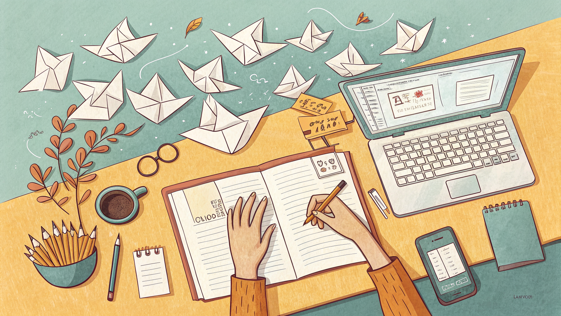 Hand-drawn editorial illustration clean lines warm colors A tangle of