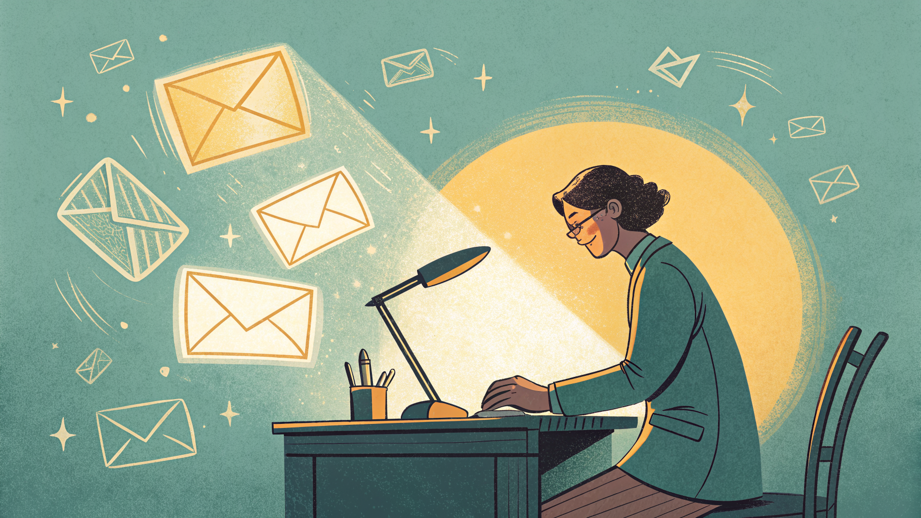 Hand-drawn editorial illustration clean lines warm colors A person at