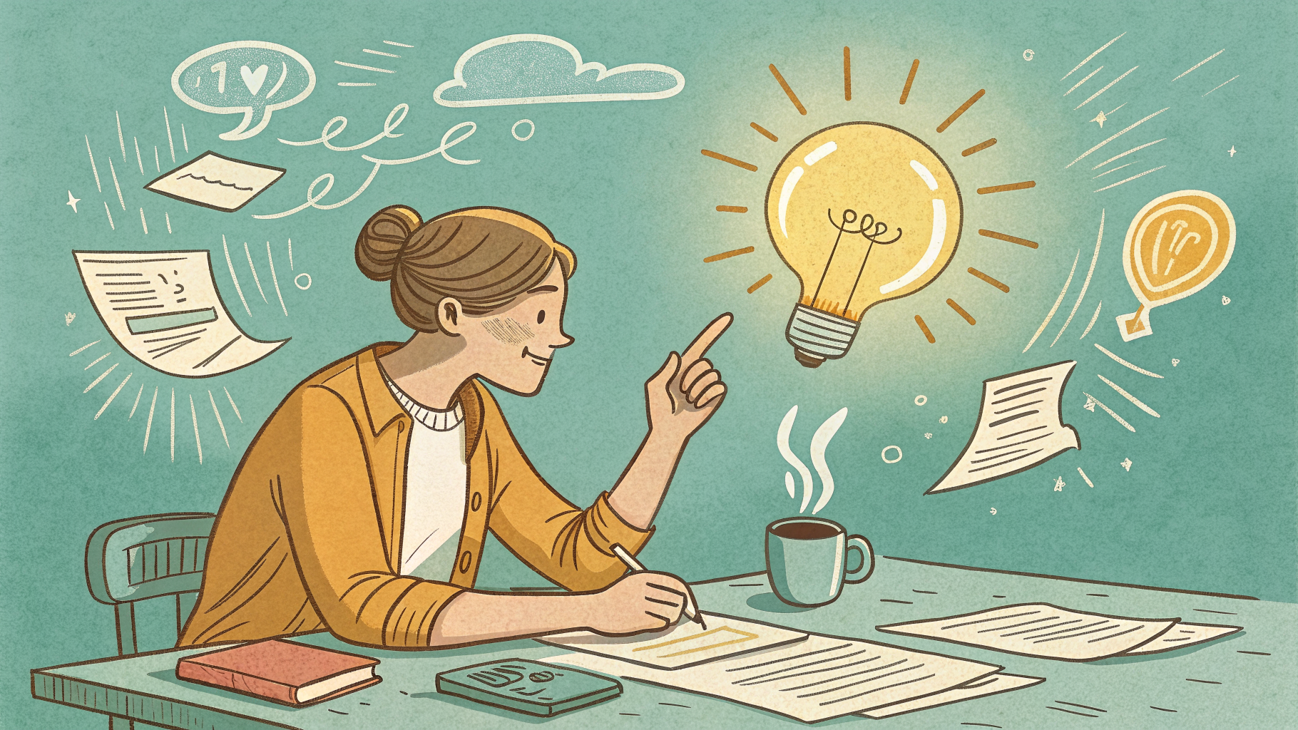 Hand-drawn editorial illustration clean lines warm colors A person at