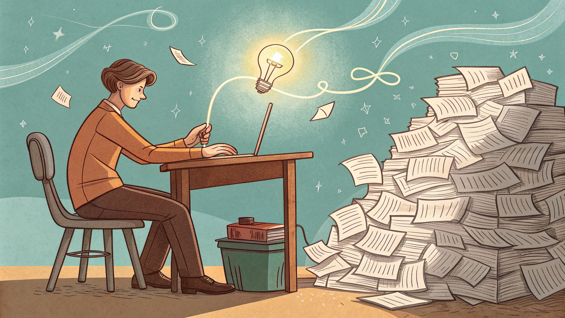 Hand-drawn editorial illustration clean lines warm colors A lone founder