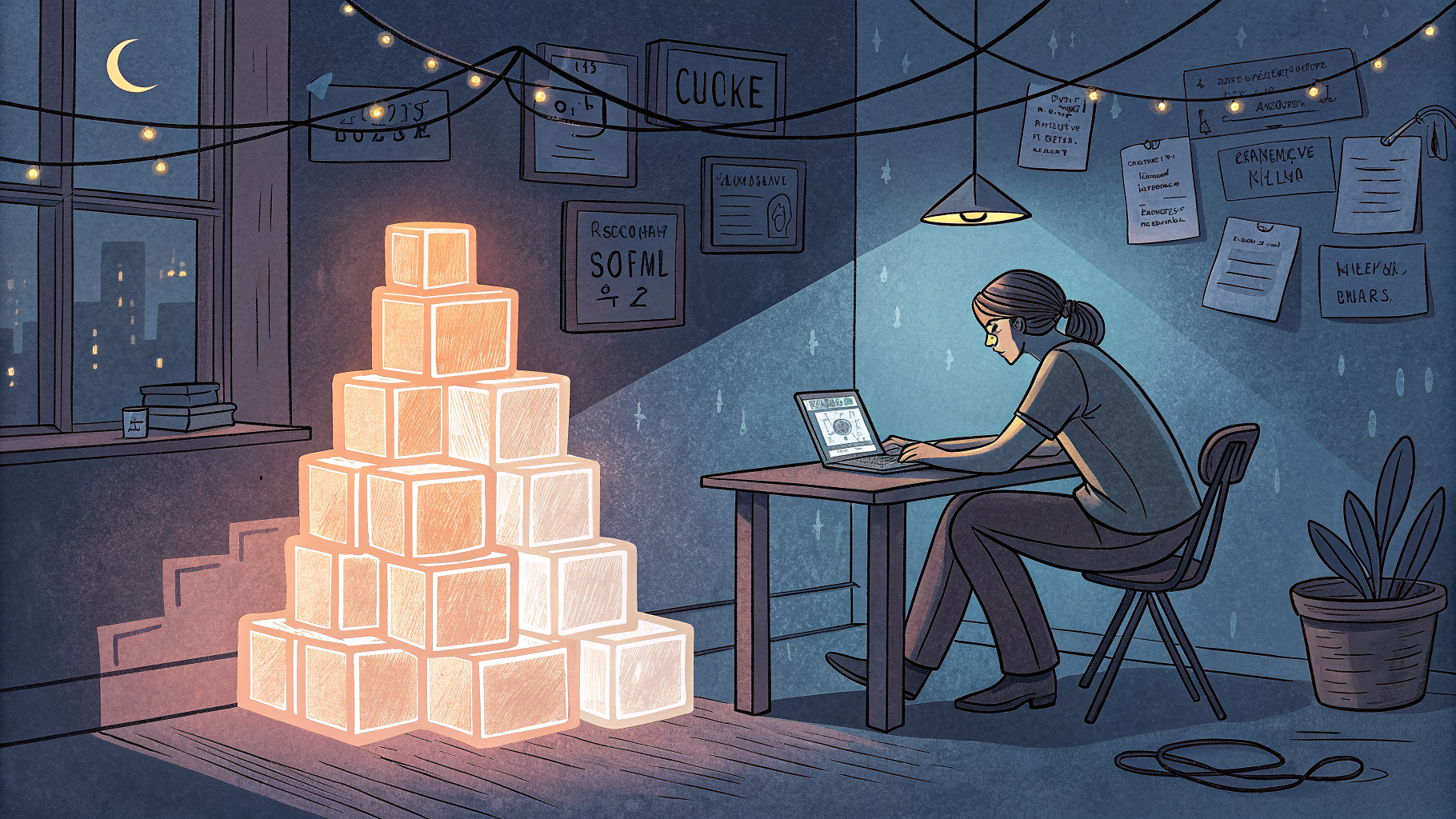Hand-drawn editorial illustration clean lines warm colors A lone figure