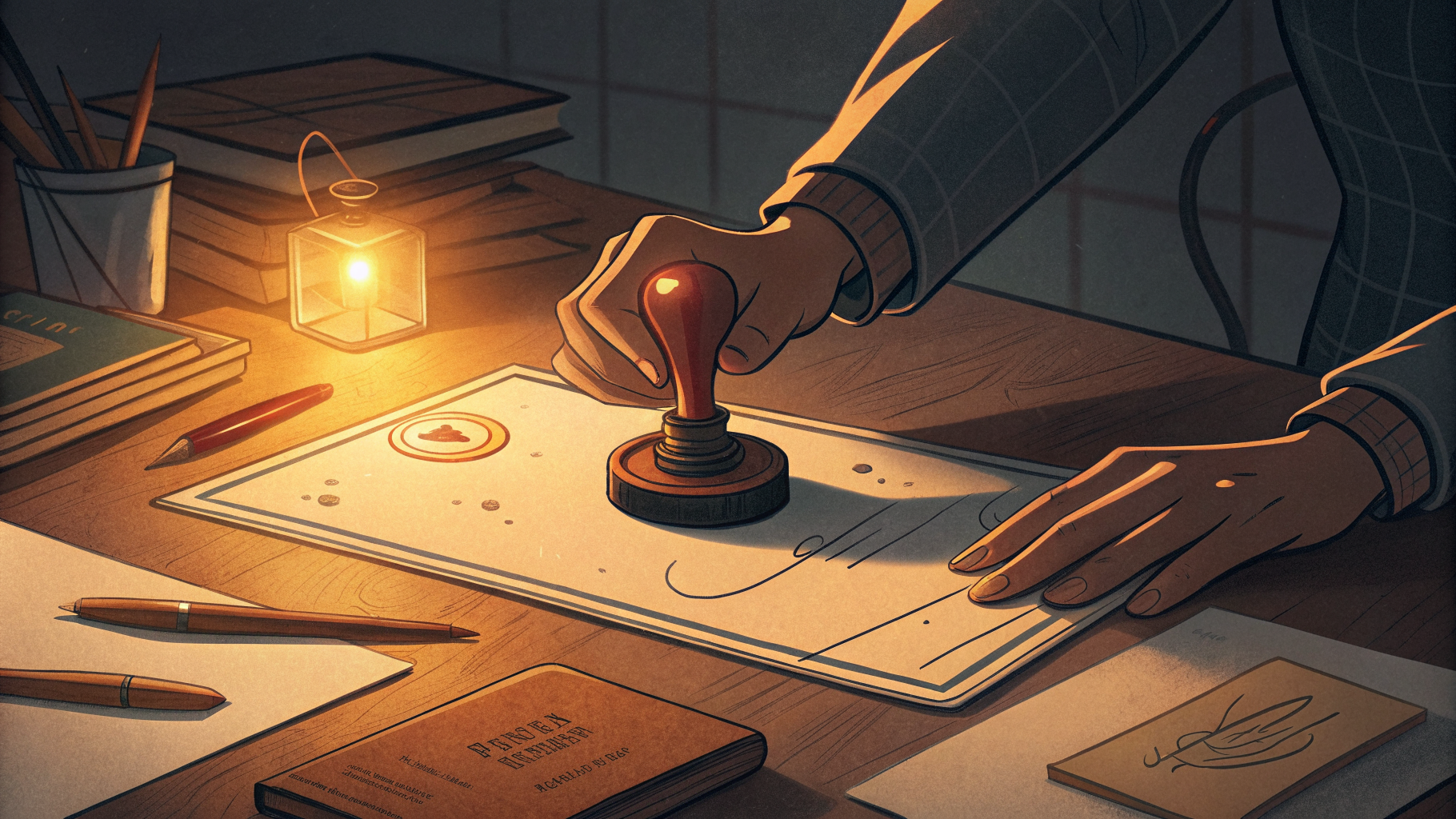 Hand-drawn editorial illustration clean lines warm colors A designer's hand