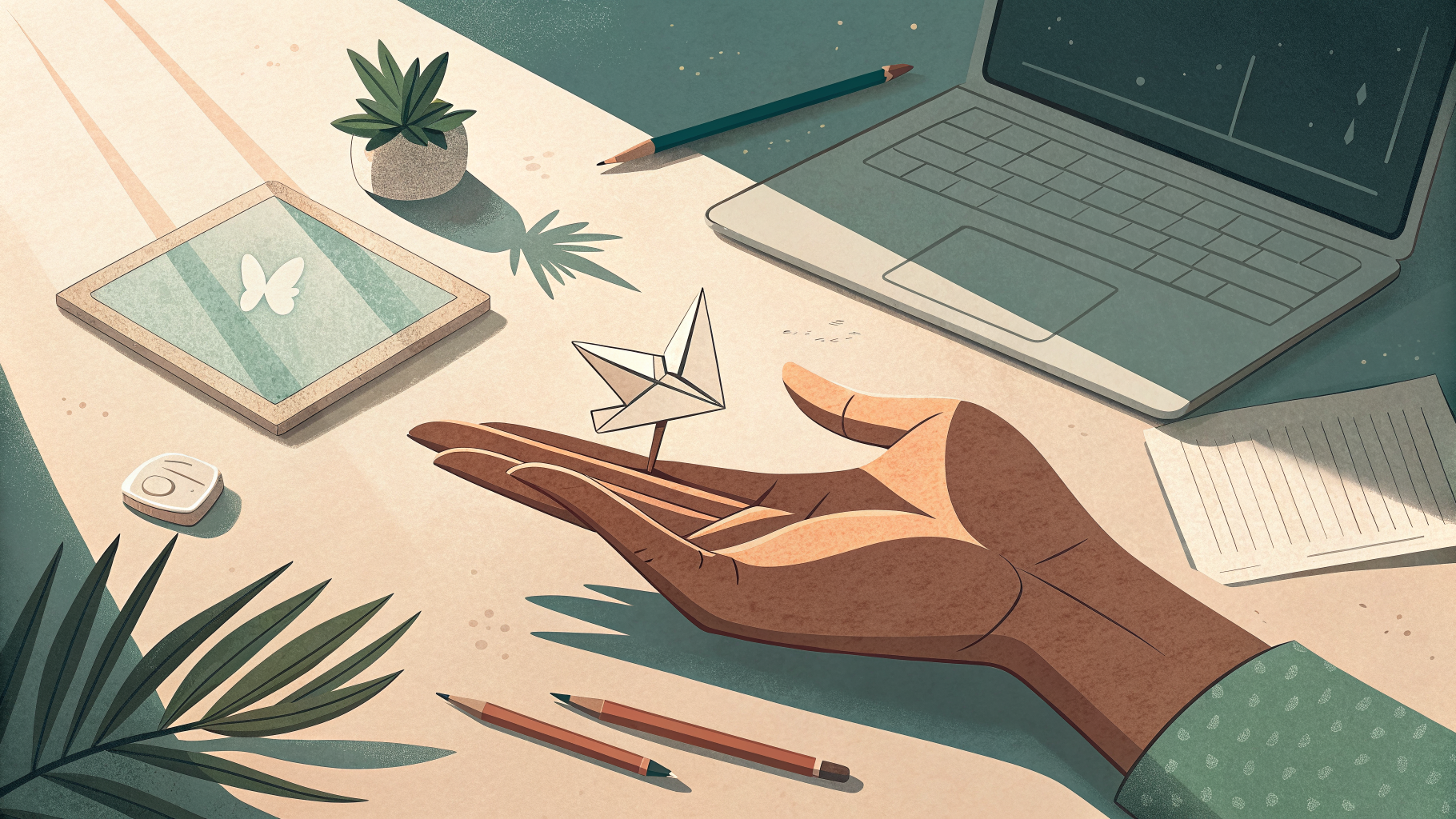 Hand-drawn editorial illustration clean lines warm colors A single small