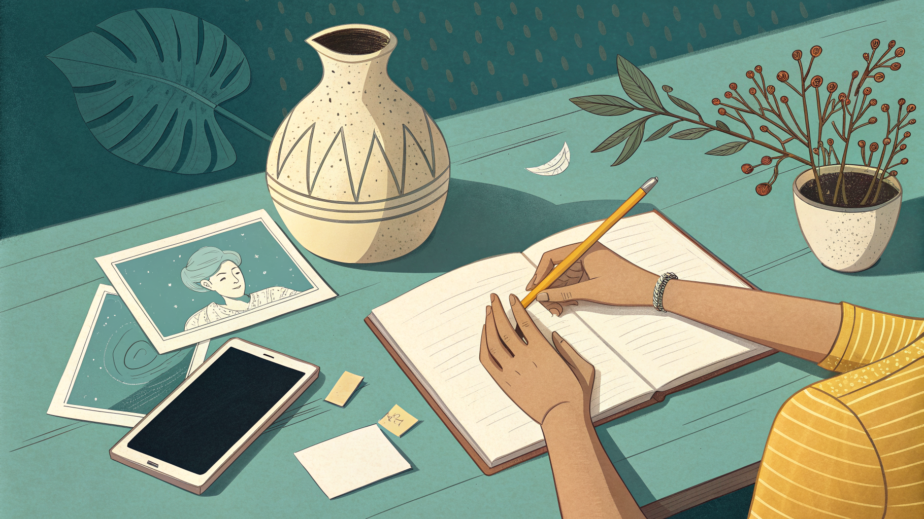 Hand-drawn editorial illustration clean lines warm colors A pair of