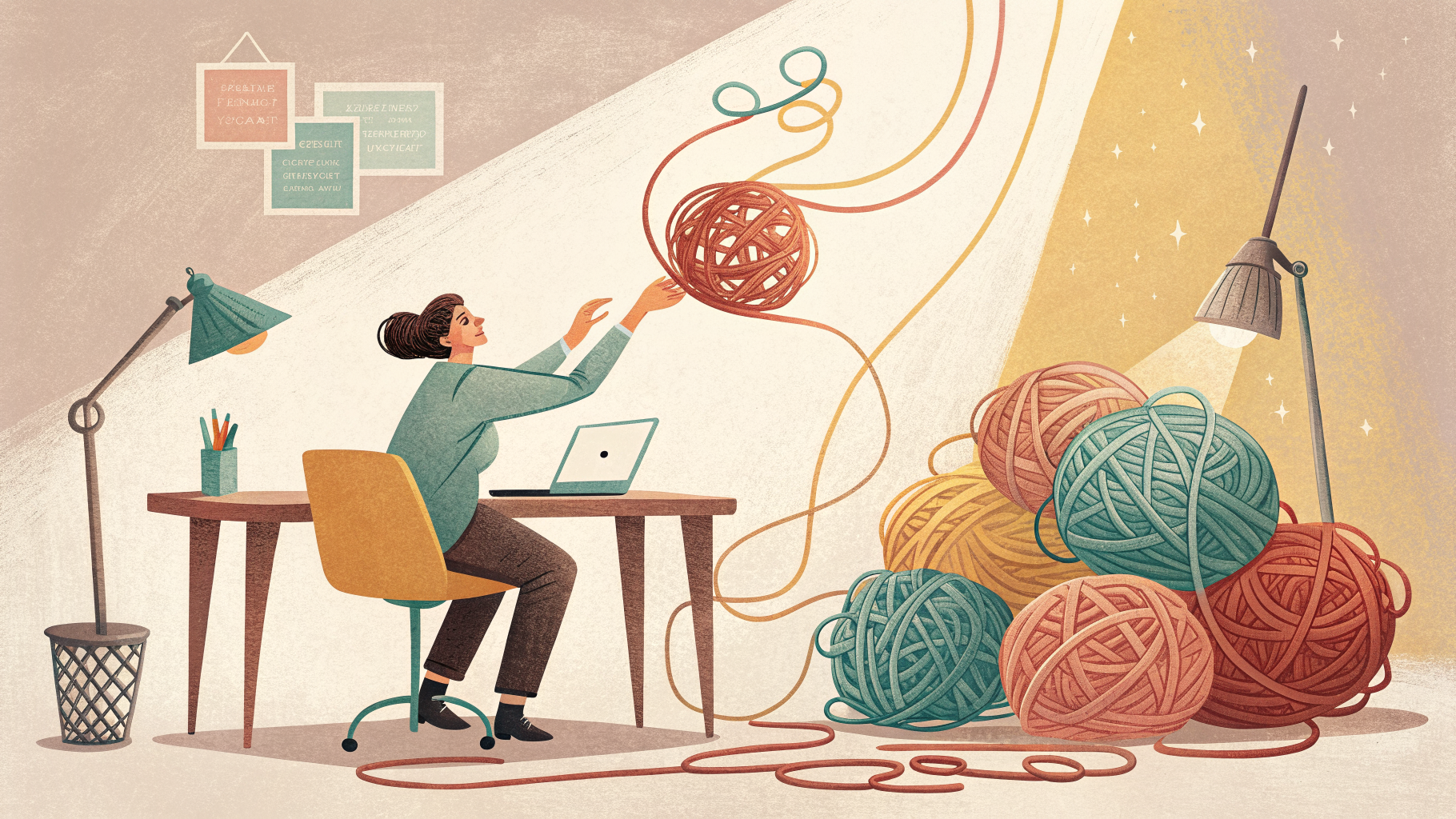 Hand-drawn editorial illustration clean lines warm colors A person at