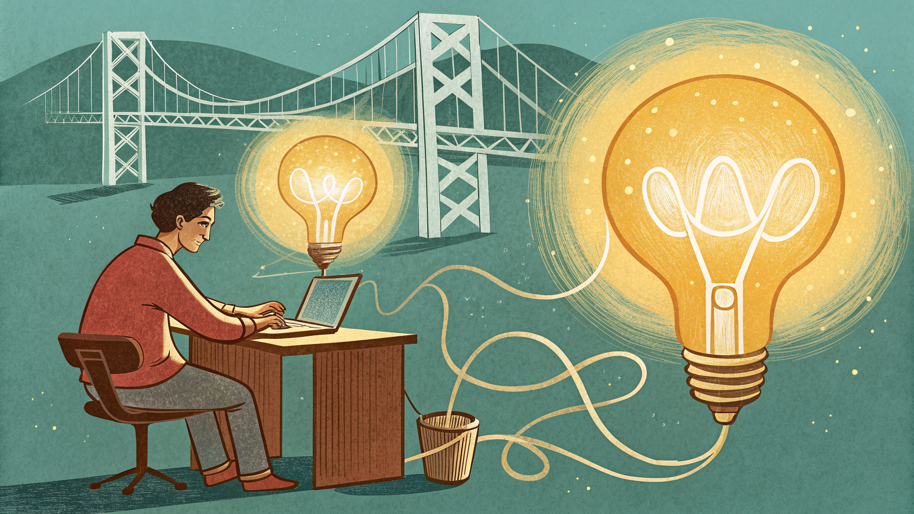 Hand-drawn editorial illustration clean lines warm colors A person at