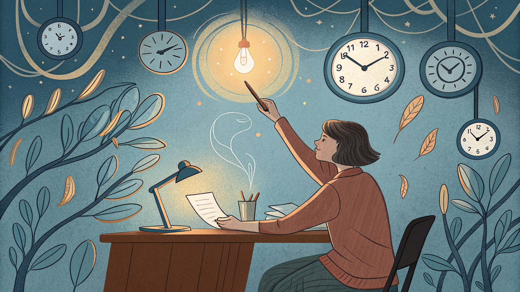 Hand-drawn editorial illustration clean lines warm colors A person at