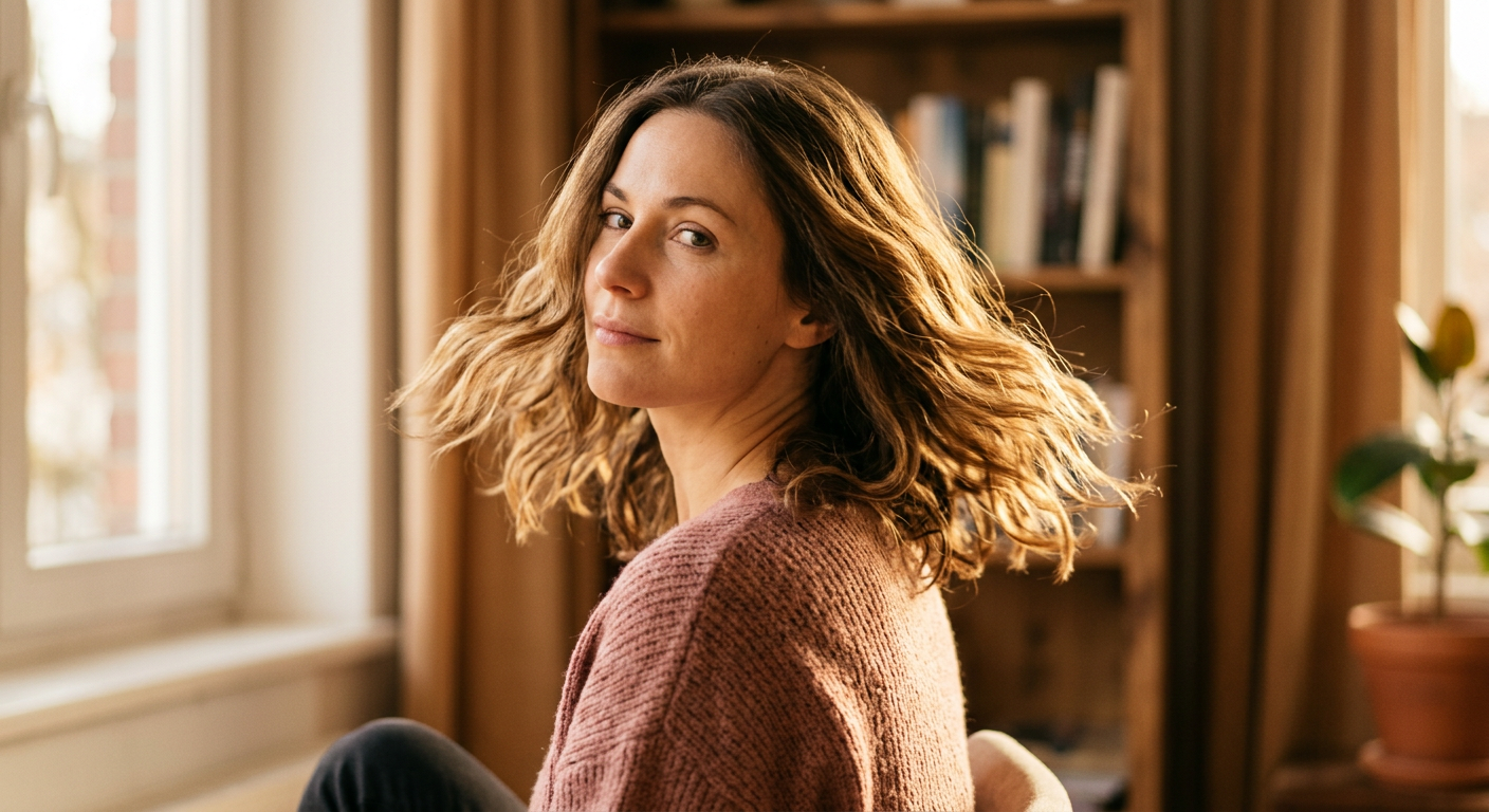 Professional photograph natural lighting high quality composition A woman turning
