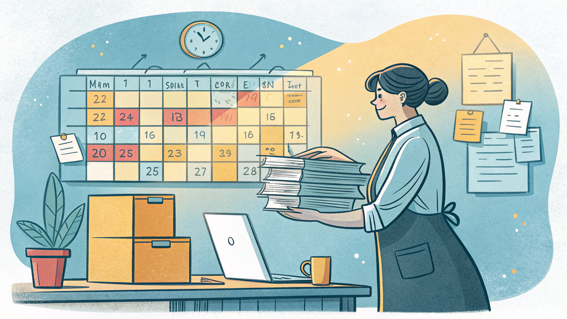 Hand-drawn editorial illustration clean lines warm colors A person at