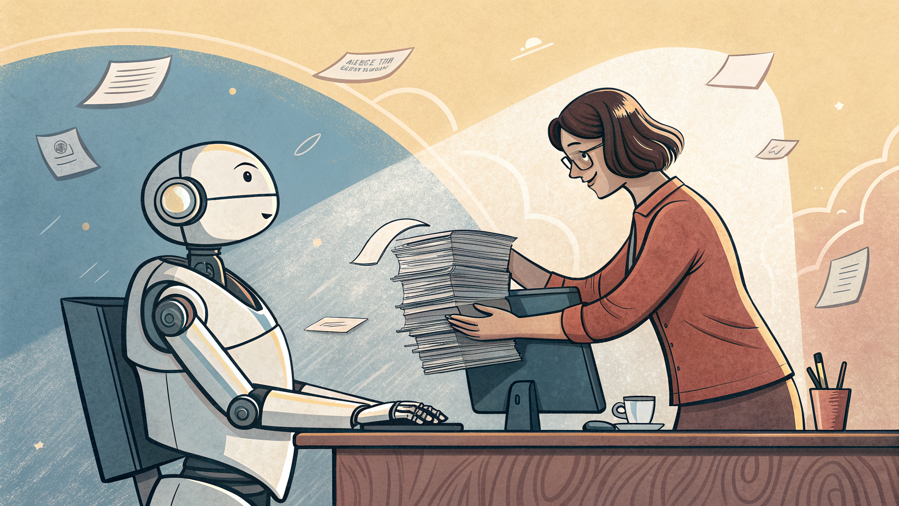 Hand-drawn editorial illustration clean lines warm colors A weary founder