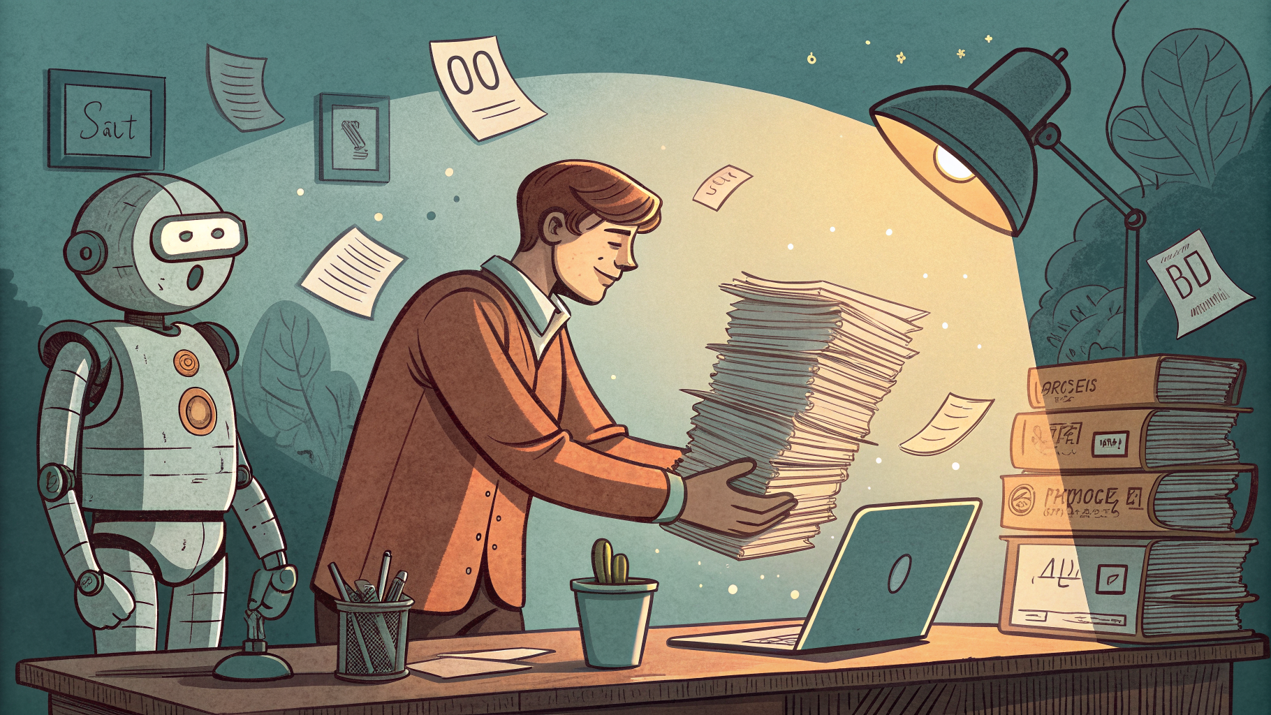 Hand-drawn editorial illustration clean lines warm colors A weary founder