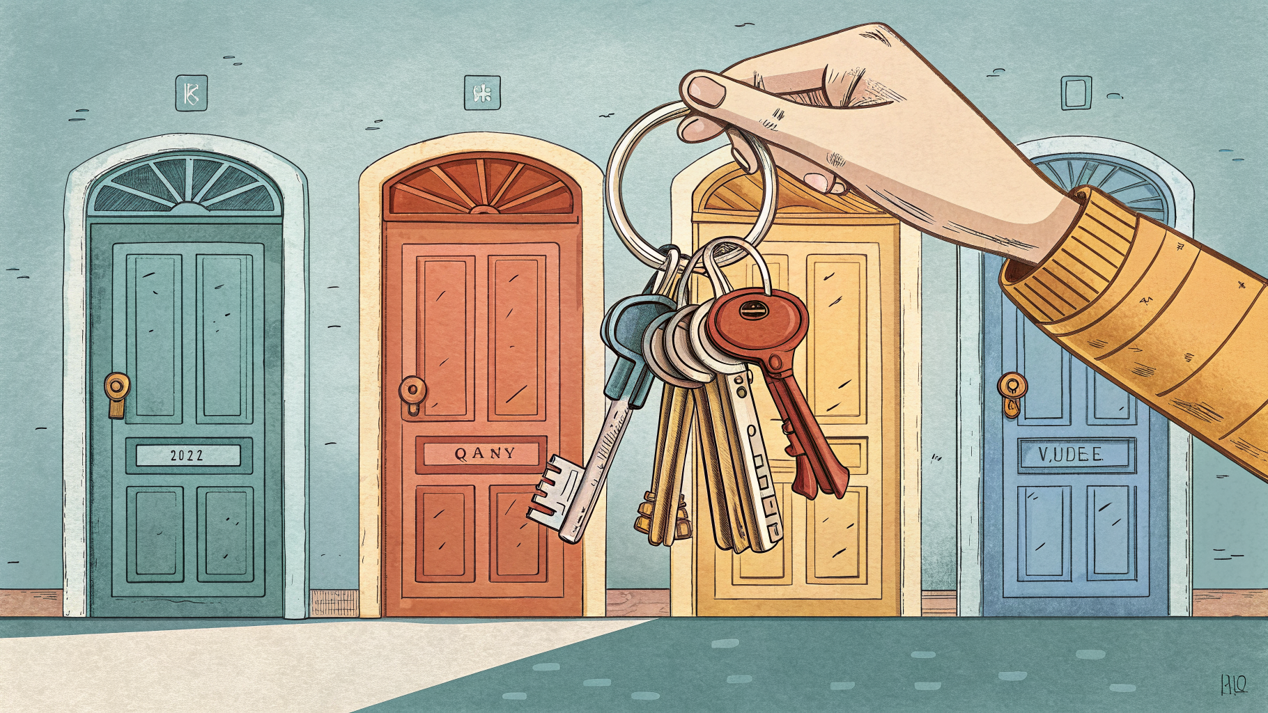 Hand-drawn editorial illustration clean lines warm colors A single hand