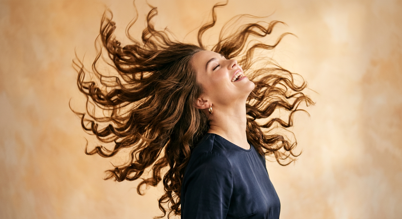 Professional photograph natural lighting high quality composition A woman tosses
