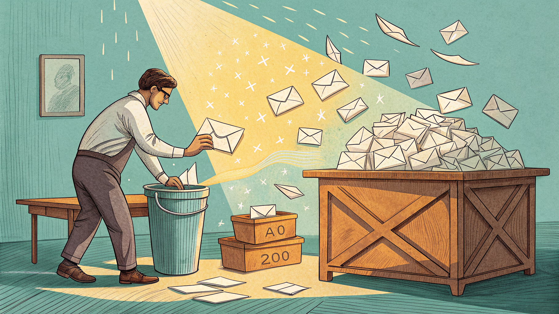 Hand-drawn editorial illustration clean lines warm colors A worker at