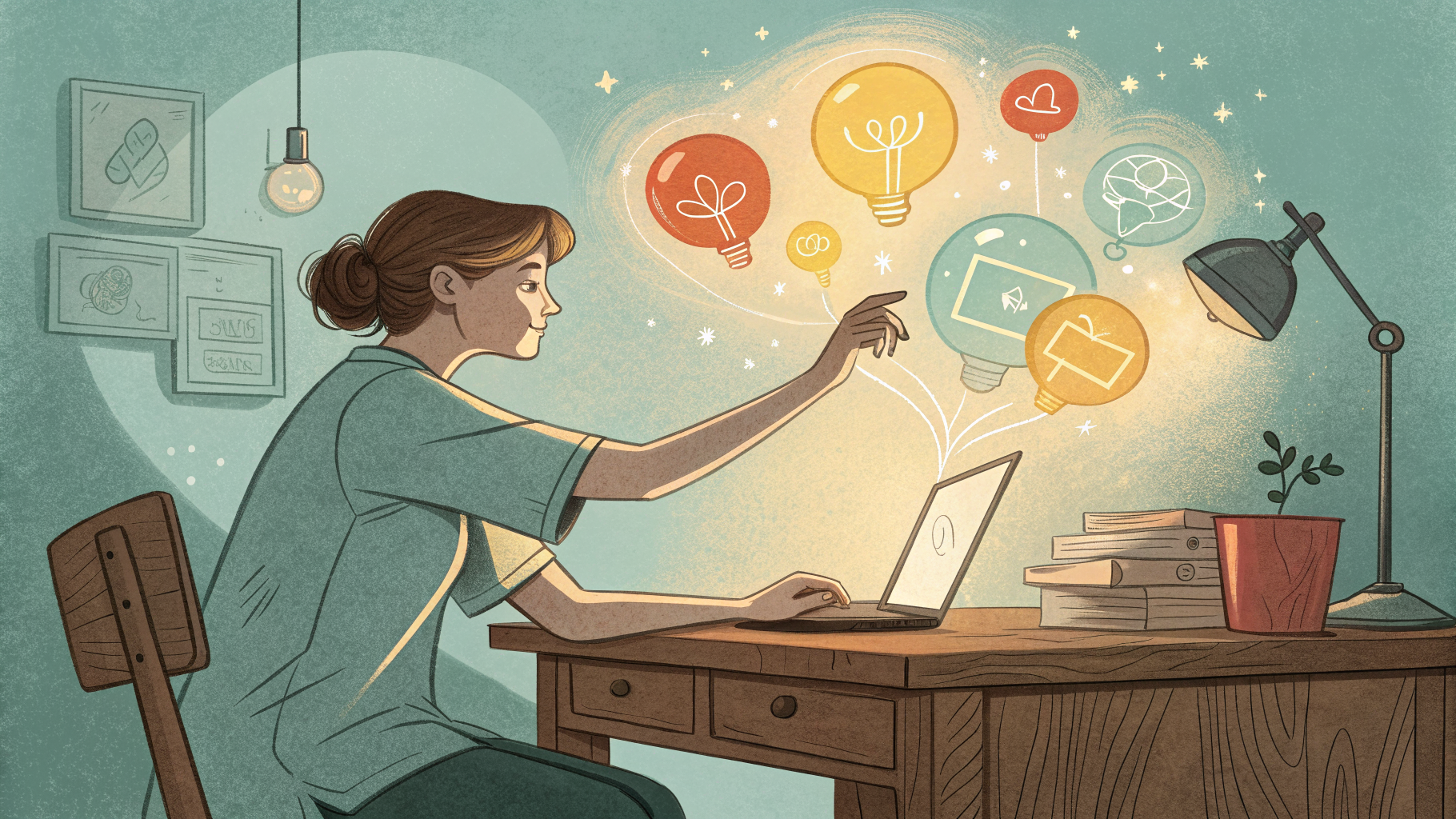 Hand-drawn editorial illustration clean lines warm colors A person at