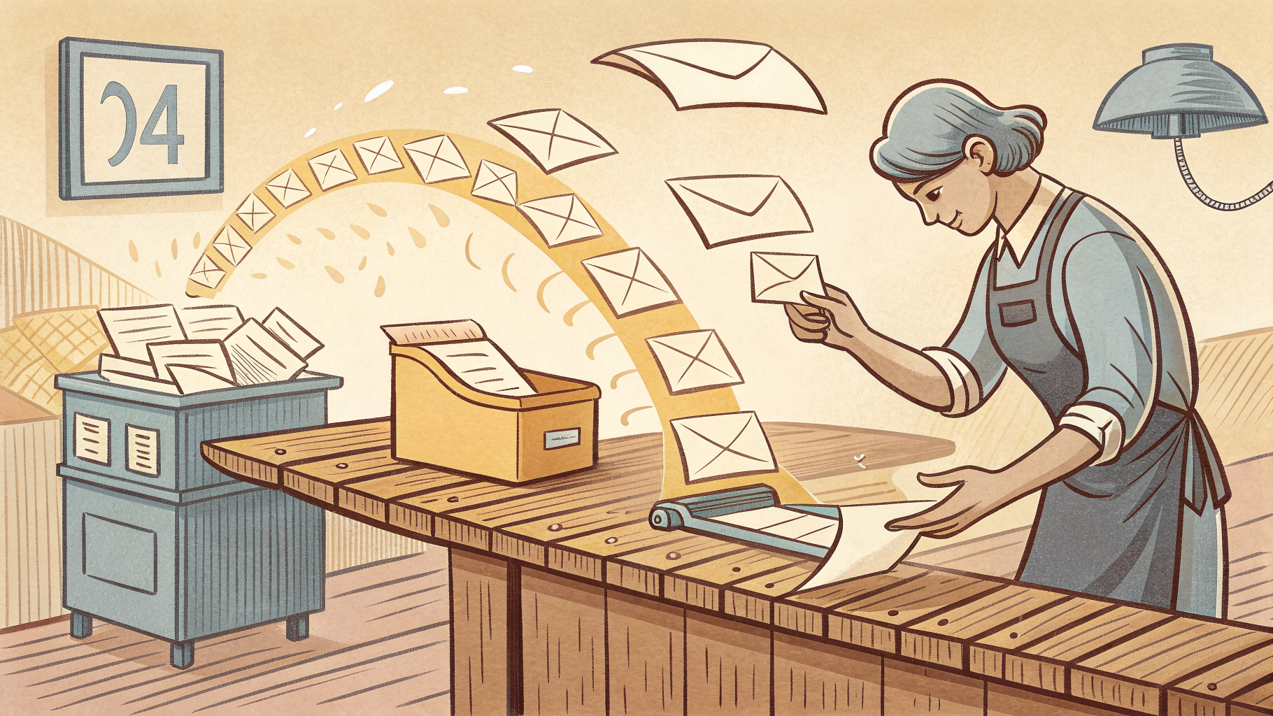 Hand-drawn editorial illustration clean lines warm colors A figure at