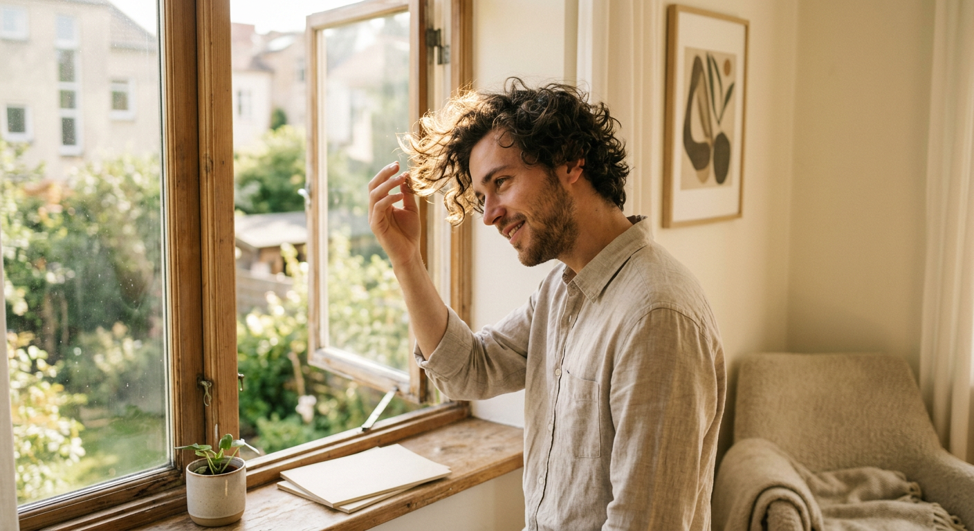 Professional photograph natural lighting high quality composition A man tilts